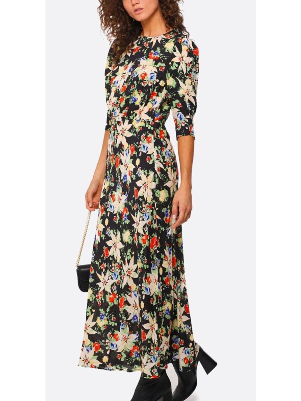 RIXO Lucile Floral Midi Maxi Dress Black Size Medium